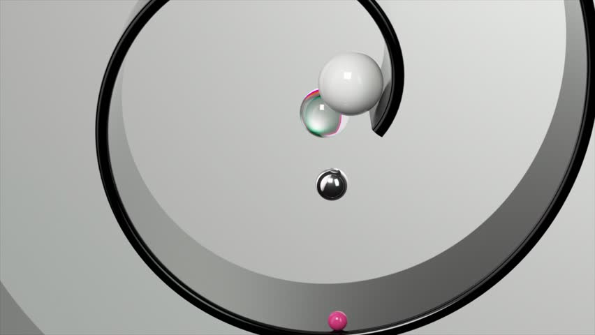 Glossy spheres glide on a sleek, yin-yang inspired surface, a study in contrast and reflection in motion. 3D Animation of seamless loop. 3D Illustration