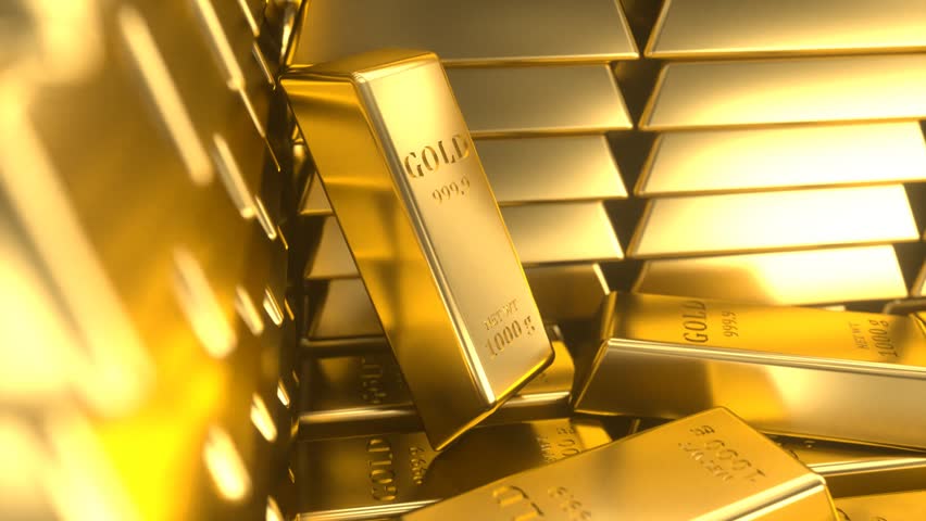 Gold bars stacked in a stack, 3D animation