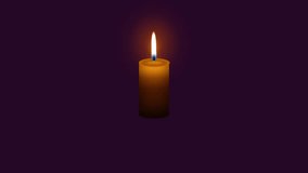A candle burns in the dark. Purple background. 4k video loop animation.