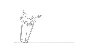 Animated self drawing of continuous line draw glass of spilling juice with splash. Glass of splashing fresh orange juice. Splash refreshment orange juice from glass. Full length single line animation - Powered by Shutterstock - Get 15% off with code: PIKWIZARD15