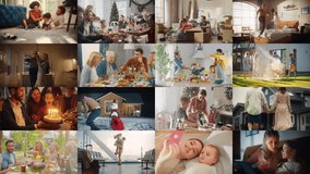 Split Screen Collage of Diverse Families Spending Time Together. Sweet Moments of Happiness, Celebrations, Tenderness, Dinners, Anniversaries and Cheerfulness. Multi Display Montage Concept - Powered by Shutterstock - Get 15% off with code: PIKWIZARD15