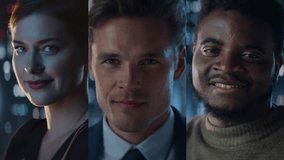 Split Screen Collage of Three Portraits of Diverse Business People Looking up at the Camera. Multiethnic Professional Entrepreneurs project Success through Confident Smiles. Vertical Screen Montage - Powered by Shutterstock - Get 15% off with code: PIKWIZARD15