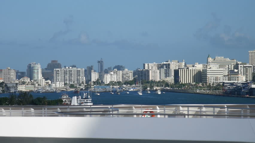  panorama from the cruise ship on water, Port San Juan, Puerto Rico, 2017.