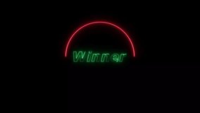 

Red color circle neon glowing turquoise color text winner animation on the black background.