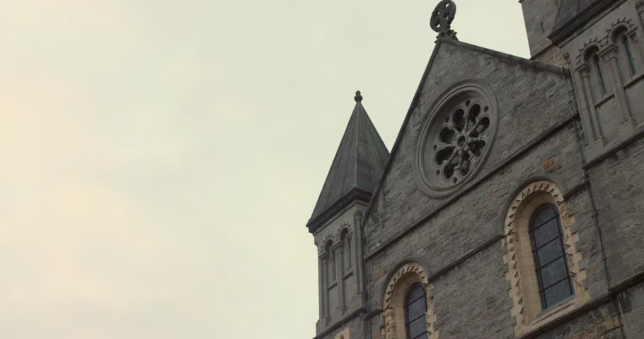 Closeup shot of architecture of Christ church during evening in Dublin, Ireland.