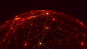 Mesmerizing video of the dynamic interplay of light and geometry. Spherical network of connected lines and dots, illuminating in radiant red hues. Ideal for projects related to science, technology.