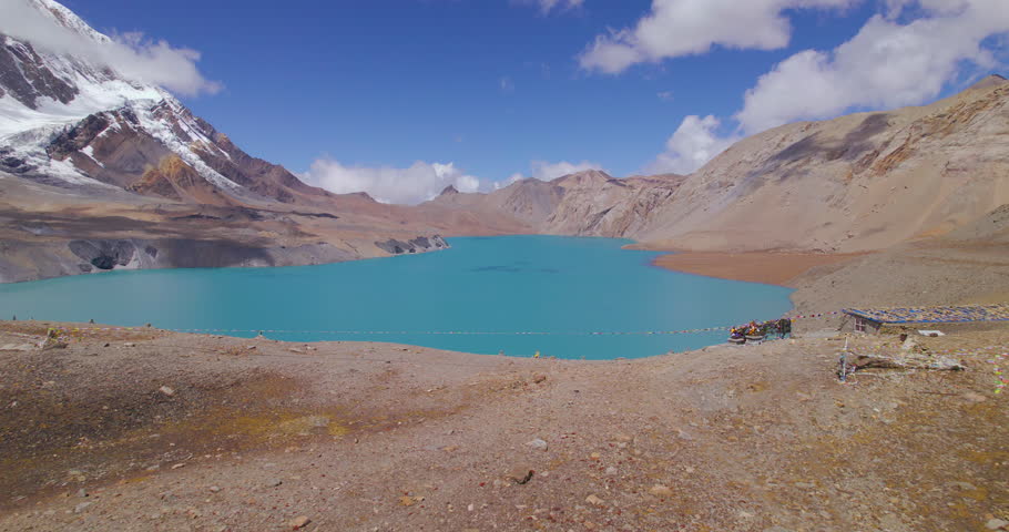 Annapurna Circuit Nepal Tourism, Nepal Country asset, Landscape drone shot World's highest altitude Lake blue environment, global warming, Mountains, 4K Royalty-Free Stock Footage #3419104785