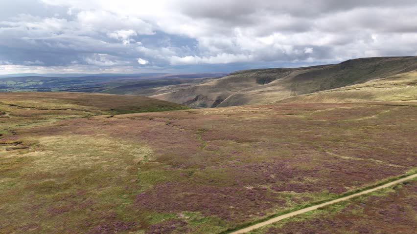Mountain Ridges In Hope Valley, Peak District National Park, Derbyshire, Northern Midlands of England. Aerial Drone Shot