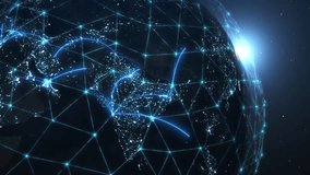 Global social connections of the world network. Modern business and technology, information exchange concept. Lines connect cities. Social media, data distribution. Worldwide digital net. 4k footage. - Powered by Shutterstock - Get 15% off with code: PIKWIZARD15