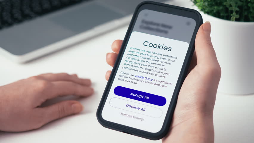 Accept web cookies on a smartphone. General Data Protection Regulation GDPR in the EU. Royalty-Free Stock Footage #3419369535