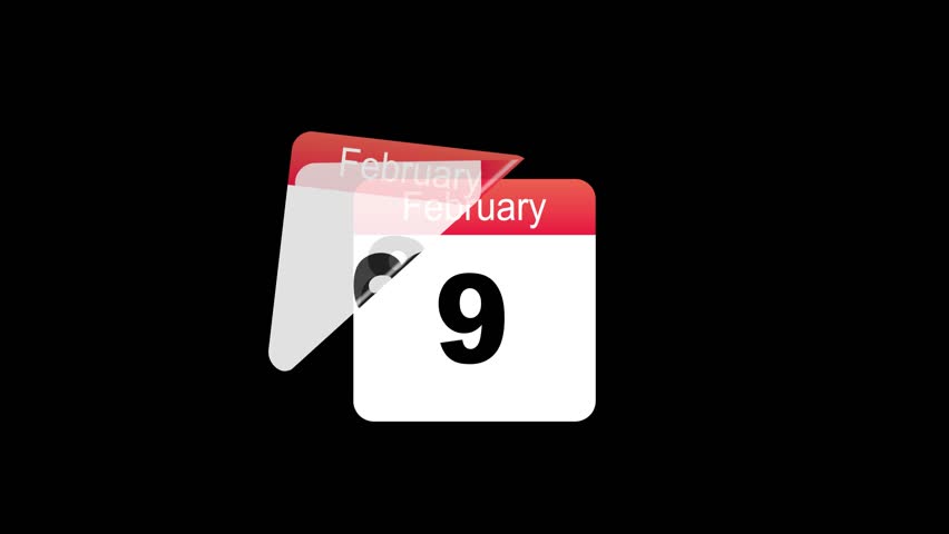 Calendar for February on black gray background flipping through days of month.
