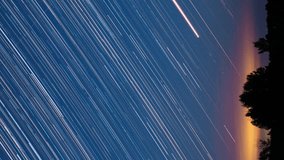 Dramatic Night Sky With Glowing Stars Trails And Meteoric Tracks Trails Rotate Above Countryside Rural Landscape. 4k Hyperlapse. Amazing Stars Effect In Sky. Time Lapse, Timelapse, Time-lapse. - Powered by Shutterstock - Get 15% off with code: PIKWIZARD15