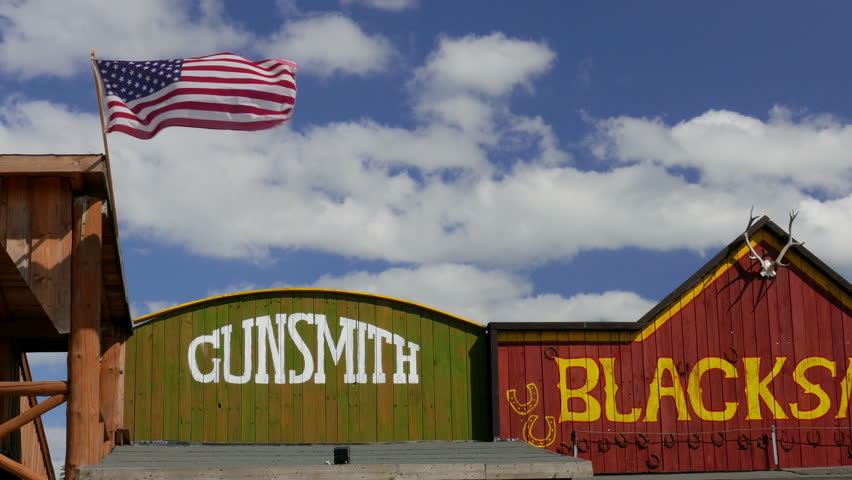 American, western style (wild west) buildings.