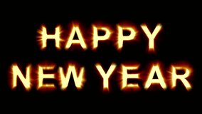 Happy New Year - orange light letters - strong shimmering and flickering loop animation - isolated on black