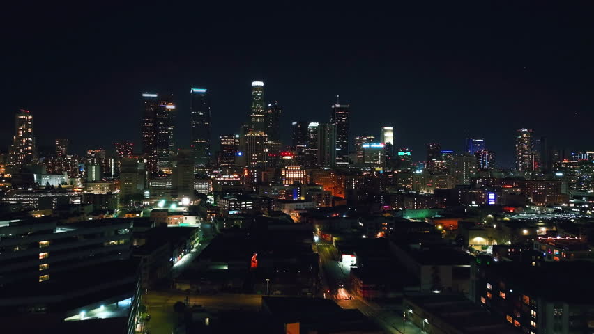 Los Angeles downtown aerial view. Nighttime downtown Los Angeles. Financial District.  - Powered by Shutterstock - Get 15% off with code: PIKWIZARD15