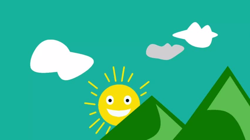Animated illustration of landscape of mountains in the morning