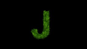 Letter J made of grass with alpha channel, alphabet in the form of green grass