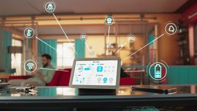 Creative Smart Home Device with Light Theme Infographics Shown on Display with Concept Icons. Person using Smartphone to Control His stylish House. IOT Connected Wireless Intelligent System. Zoom out - Powered by Shutterstock - Get 15% off with code: PIKWIZARD15