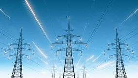 Power Transmission Lines with 3D Digital Visualization of Electricity. Fantastiuc Visuals of Night Sky Full of Bright Stars. Concept of Renewable Green Energy Powering Human Progress Everywhere - Powered by Shutterstock - Get 15% off with code: PIKWIZARD15