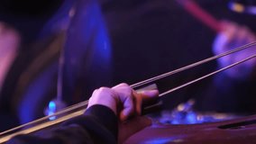 Vertical video. Bass. Fingers play on the musical instrument double bassist. - Powered by Shutterstock - Get 15% off with code: PIKWIZARD15