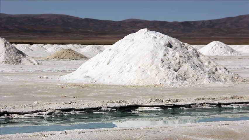 Salt Crystallization Pools, Salt and Lithium Extraction in Salinas Grandes Salt Flats, Salta Province, Argentina. 4K Resolution.