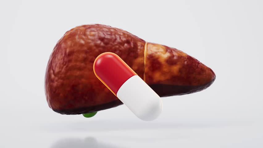 Liver organ with fatty liver state, 3d rendering. Motion graphic.