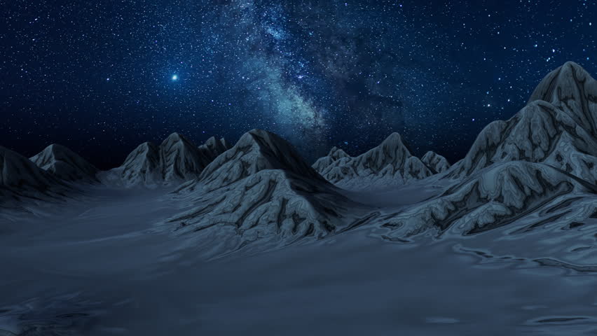 Mountains landform outdoors at night, 3d rendering. Motion graphic.