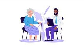 Elderly patient visiting doctor, character animation. Therapist working with senior person. Medical consultation, making diagnoses Geriatric counseling. Grandmother at hospital. Animated cartoon style - Powered by Shutterstock - Get 15% off with code: PIKWIZARD15