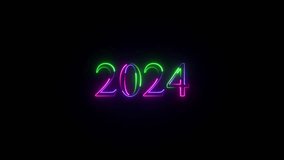 Animated neon  2024 text on Black background, concept animation.