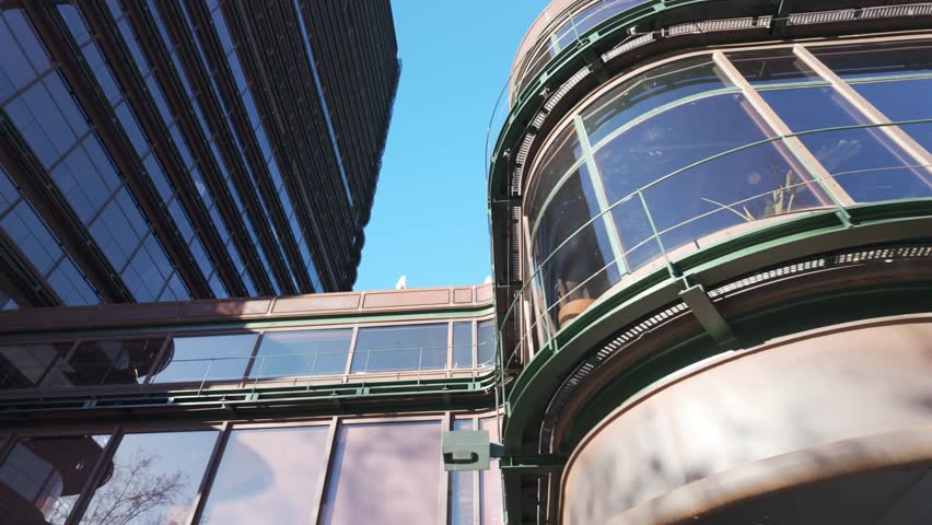 Steel and glass buildings headquarters of multinational offices in Madrid, Spain.