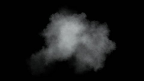 Single low density cloud developing. Detailed cloud slowly developing in space. Separated on pure black background, contains alpha channel.