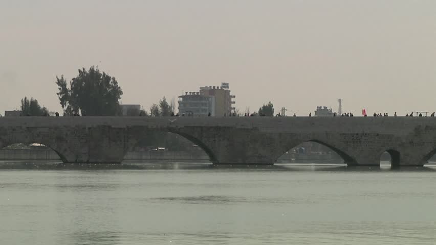Reservoir and famous bridge in Adana city,Turkey