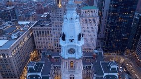 Christmas in Philadelphia, Aerial Panorama of Christmas Village at Golden Hour, City Hall - Powered by Shutterstock - Get 15% off with code: PIKWIZARD15