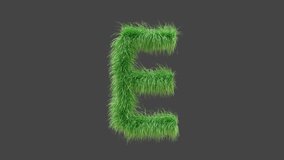 3D animation green grass letter E, isolated beautiful letter of green grass blowing in the wind, 3D rendering, RGB Alpha, UHD 4K. 3D Illustration - Powered by Shutterstock - Get 15% off with code: PIKWIZARD15