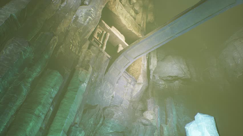 Temple in a Cave, Rocks, Stone Bridge, Colums, Ravine, 3D Animations, Rendering CGI Cinematic 4K