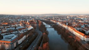 Drone Video of Main Danube Canal with golden Sunset in Bamberg
