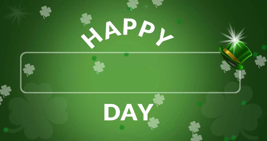 St. Patrick's Day clover spring motion background. 17th March Hat and Title Happy St. Patrick's day with clover. 4K Royalty-Free Stock Footage #3421180903