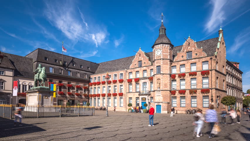 Dusseldorf Rathaus (Town Hall), germany city dusseldorfold tow,city centre main sqaure time lapse hyperlapse.