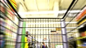 Time-Lapse 4K Ultra HD Video of Grocery Shopping Cart in Blurred Action - Supermarket Shopping Experience