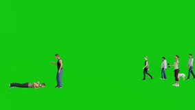 Group of Exercise People in Side View on Green Screen Background Chroma Key 3d Animation Human in Different Activity Include Men and Women Riding Bicycles,Lifting Dumbbell,Jogging,Pushing Up and Walki - Powered by Shutterstock - Get 15% off with code: PIKWIZARD15