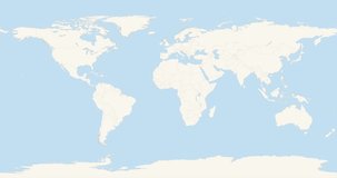 World Map Zoom In To Spain. Animation in 4K Video. Green Spain Territory On Blue and White World Map