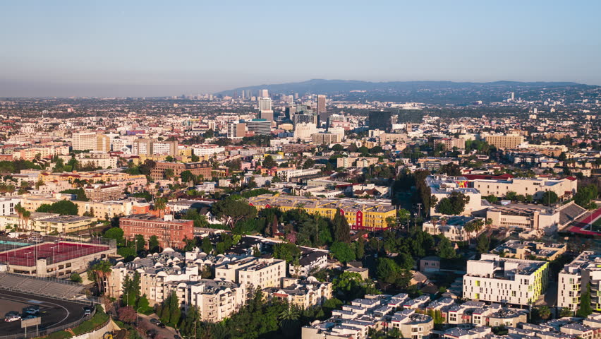 Aerial View Shot of Los Angeles LA CA, L.A. California US, Central LA, Korea Town, Westlake, Echo Park, Mid City, Hollywood Royalty-Free Stock Footage #3421421773