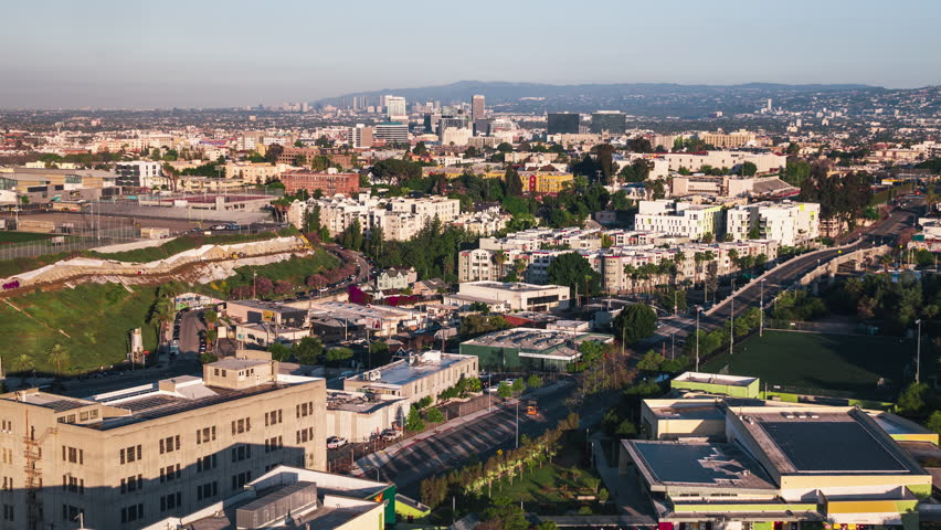 Aerial View Shot of Los Angeles LA CA, L.A. California US, Central LA, Korea Town, Westlake, Echo Park, Mid City, Hollywood Royalty-Free Stock Footage #3421422701