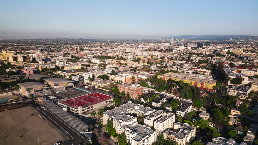 Aerial View Shot of Los Angeles LA CA, L.A. California US, Central LA, Korea Town, Westlake, Echo Park, Mid City, Hollywood Royalty-Free Stock Footage #3421431285
