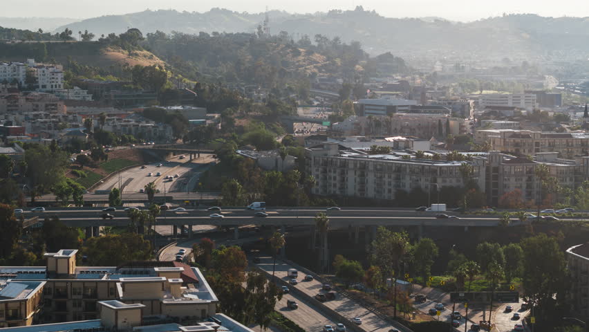 Aerial View Shot of Los Angeles LA CA, L.A. California US, Central LA, Korea Town, Westlake, Echo Park, Mid City, Hollywood Royalty-Free Stock Footage #3421435381