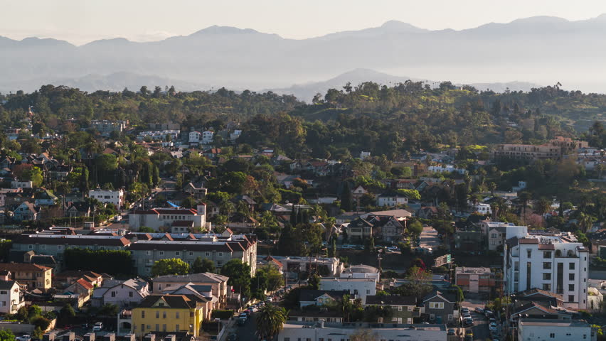 Aerial View Shot of Los Angeles LA CA, L.A. California US, Central LA, Korea Town, Westlake, Echo Park, Mid City, Hollywood Royalty-Free Stock Footage #3421441457