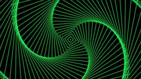 Abstract green neon lines forming a hypnotic tunnel pattern animated on a black background.