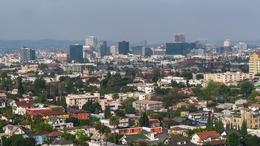 Aerial View Shot of Los Angeles LA CA, L.A. California US, Central LA, Korea Town, Westlake, Echo Park, Mid City, Hollywood Royalty-Free Stock Footage #3421450755