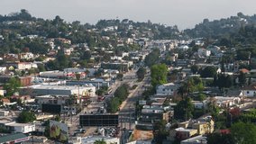 Aerial View Shot of Los Angeles LA CA, L.A. California US, Sunset Blvd, Santa Monica Blvd