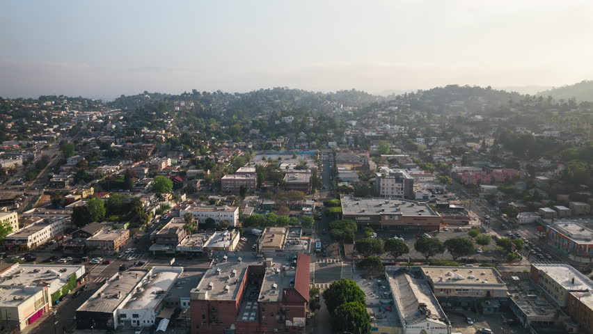 Aerial View Shot of Los Angeles LA CA, L.A. California US, Central LA, Korea Town, Westlake, Echo Park, Mid City, Hollywood Royalty-Free Stock Footage #3421495571